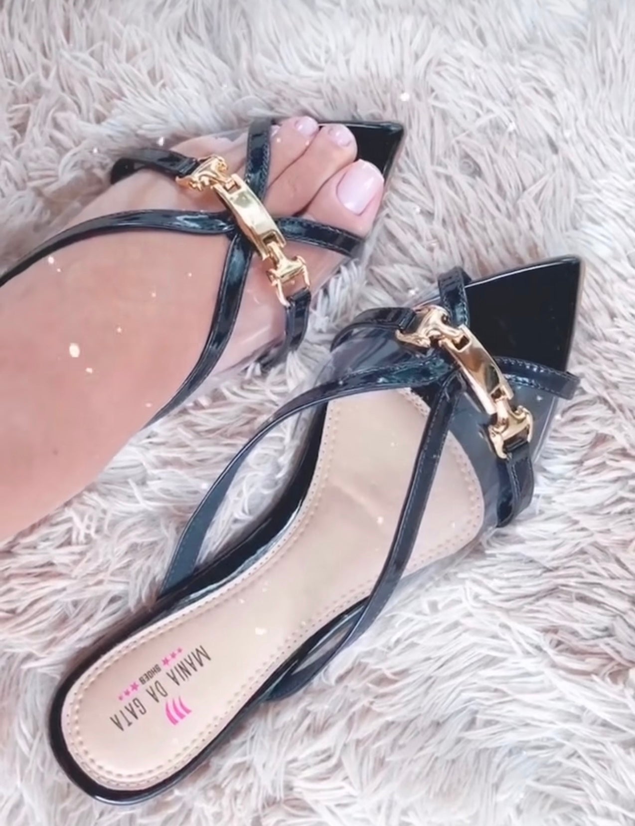 Amelia Mule transparent with Gold Accents